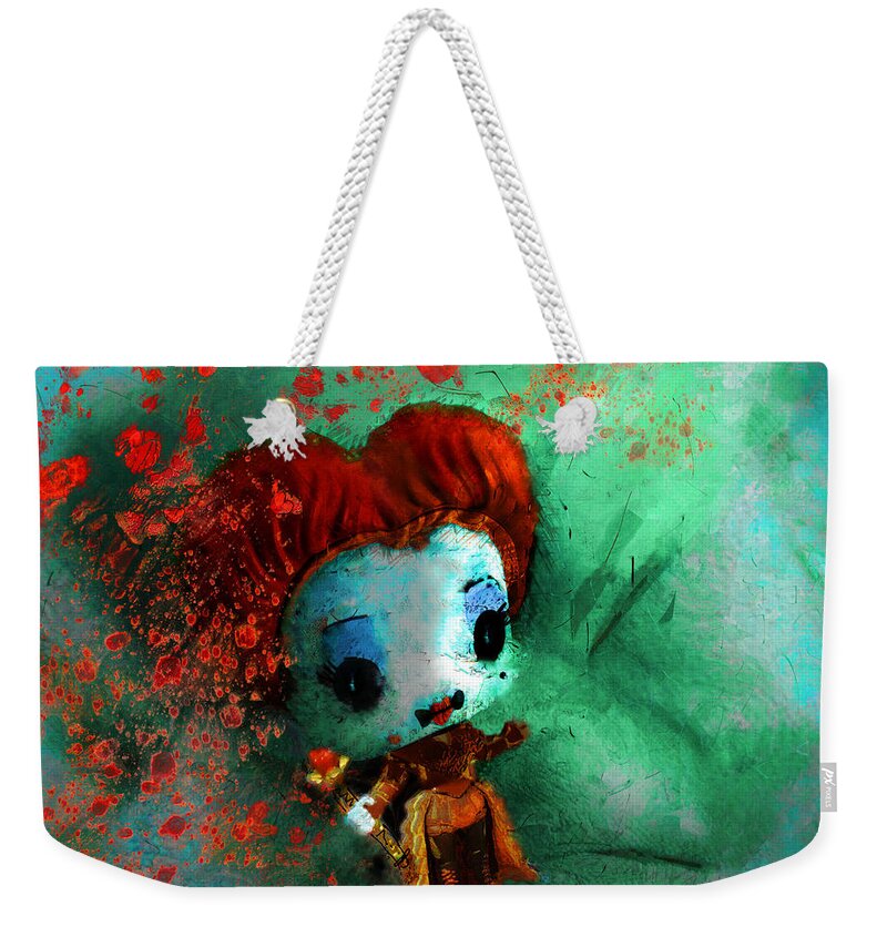 Queen Weekender Tote Bag featuring the mixed media The Queen Of Hearts Funko by Miki De Goodaboom