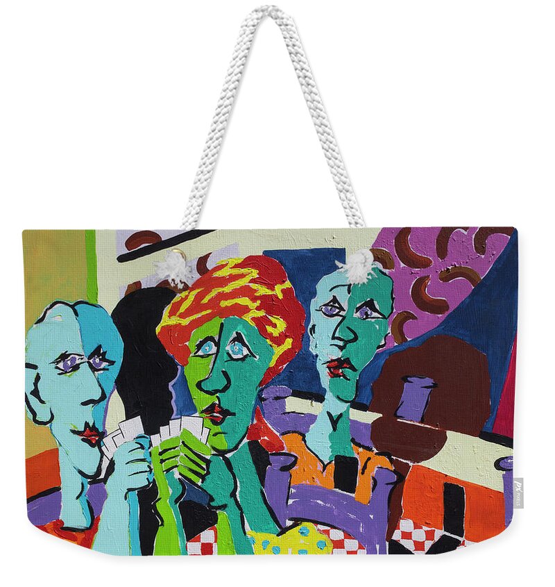 Abstract Card Players Weekender Tote Bag featuring the painting The Queen of Hearts by Jane Crabtree