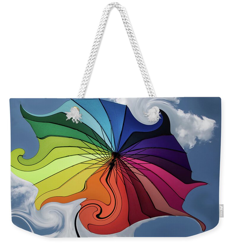 Rainbow Weekender Tote Bag featuring the photograph The Rainbow Umbrella by Sylvia Goldkranz
