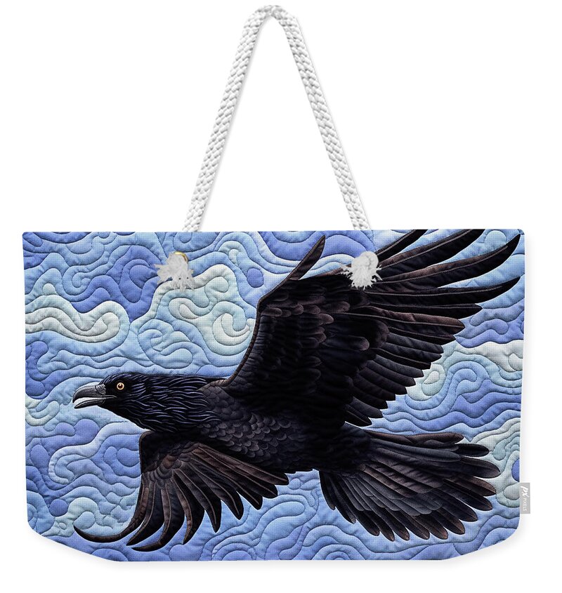 Ravens Weekender Tote Bag featuring the digital art The Raven - Quilted by Peggy Collins