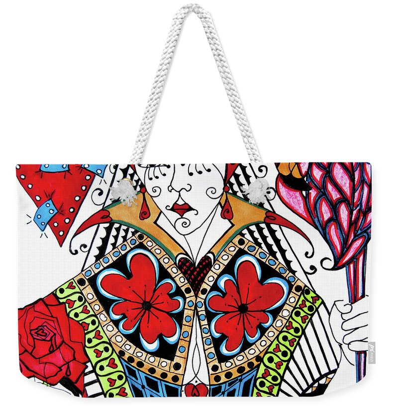 Queen Of Hearts Weekender Tote Bag featuring the painting The Red Queen by Jani Freimann