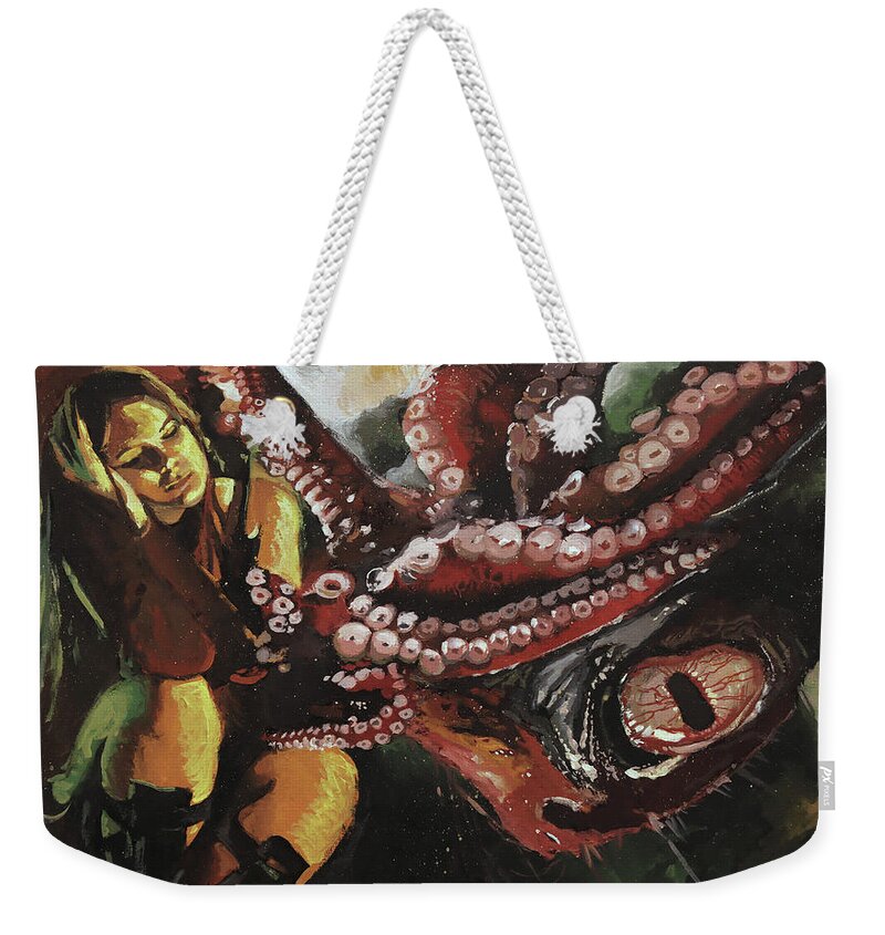Cthulhu Weekender Tote Bag featuring the painting The Return of the Ancient by Sv Bell