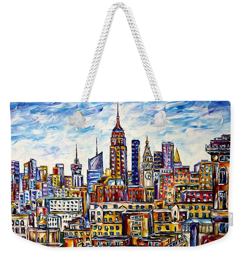 New York From Above Weekender Tote Bag featuring the painting The Rooftops Of New York by Mirek Kuzniar