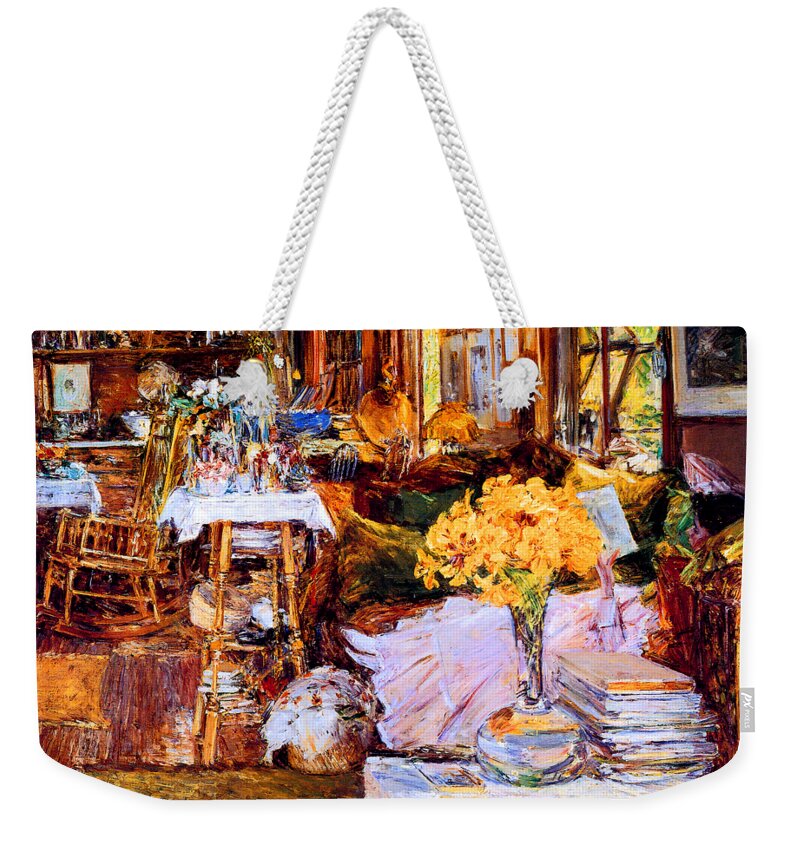 Childe Weekender Tote Bag featuring the painting The Room of Flowers 1894 by Frederick Childe Hassam
