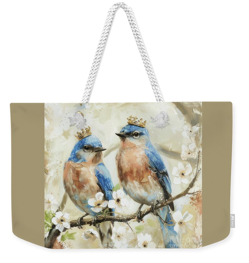 Bluebirds Weekender Tote Bag featuring the painting The Royal Bluebirds by Tina LeCour