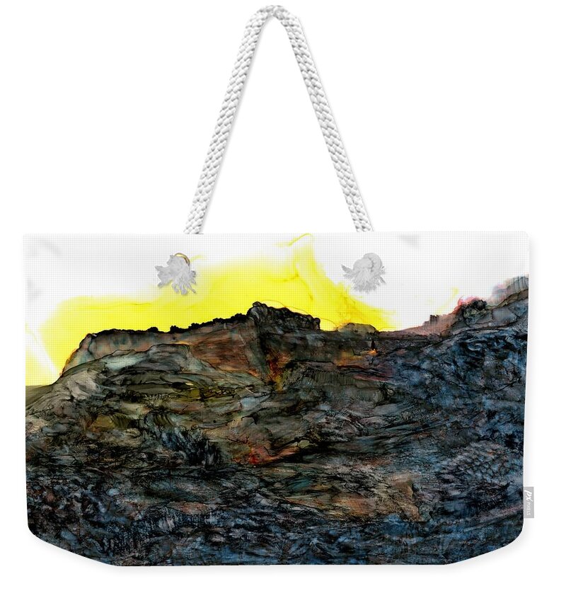 Sunrise Weekender Tote Bag featuring the painting The ruins at Rattlesnake Ridge by Angela Marinari