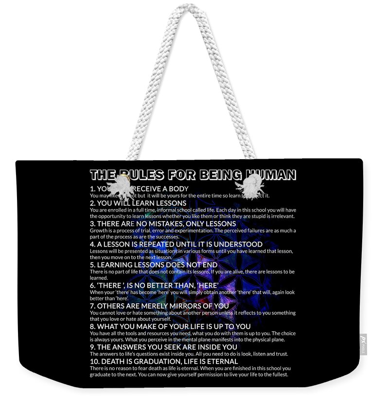 10 Life Lessons Weekender Tote Bag featuring the digital art The Rules For Being Human by Az Jackson