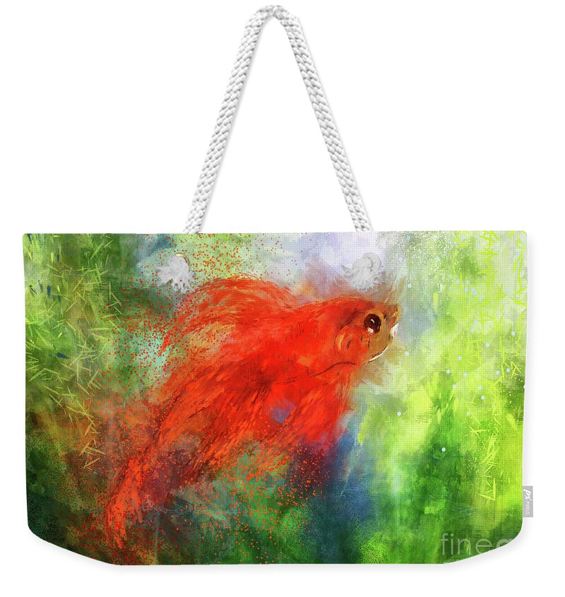 Fish Weekender Tote Bag featuring the digital art The Scarlet Veiltail by Lois Bryan