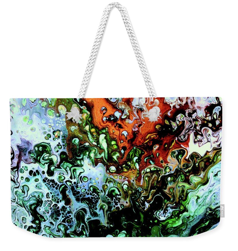 Ocean Weekender Tote Bag featuring the painting The Sea Below by Anna Adams
