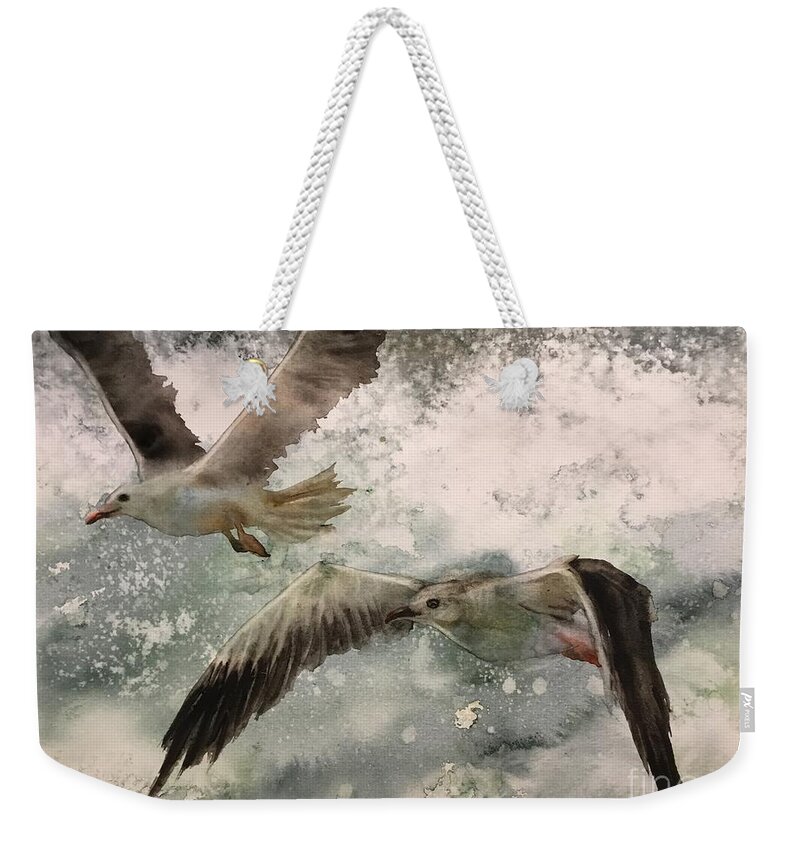 It Is The Transparent Watercolor Painting Weekender Tote Bag featuring the painting The seagulls by Han in Huang wong