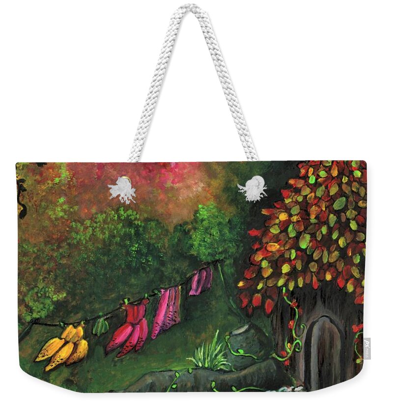 Fairy Weekender Tote Bag featuring the painting The secret fairy house by Tara Krishna