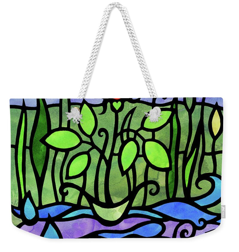 Tiffany Weekender Tote Bag featuring the painting The Seed Of Love In Rose Garden Stained Glass Tiffany Style Watercolor by Irina Sztukowski