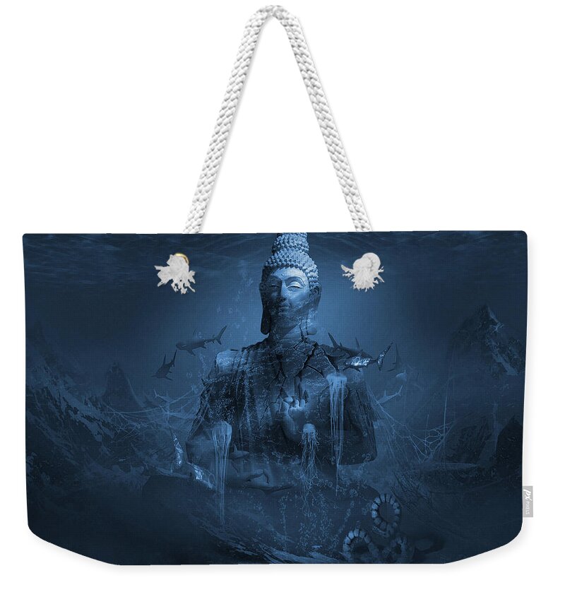 Sharks Weekender Tote Bag featuring the digital art The Serenity Prayer or Tranquility Meditation by George Grie
