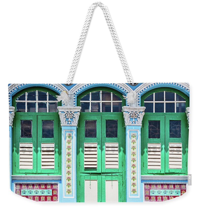 Singapore Weekender Tote Bag featuring the photograph The Singapore Shophouse 11 by John Seaton Callahan