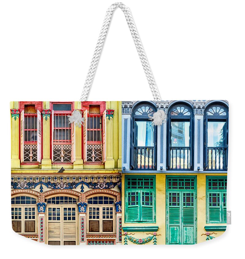 Singapore Weekender Tote Bag featuring the photograph The Singapore Shophouse 2 by John Seaton Callahan