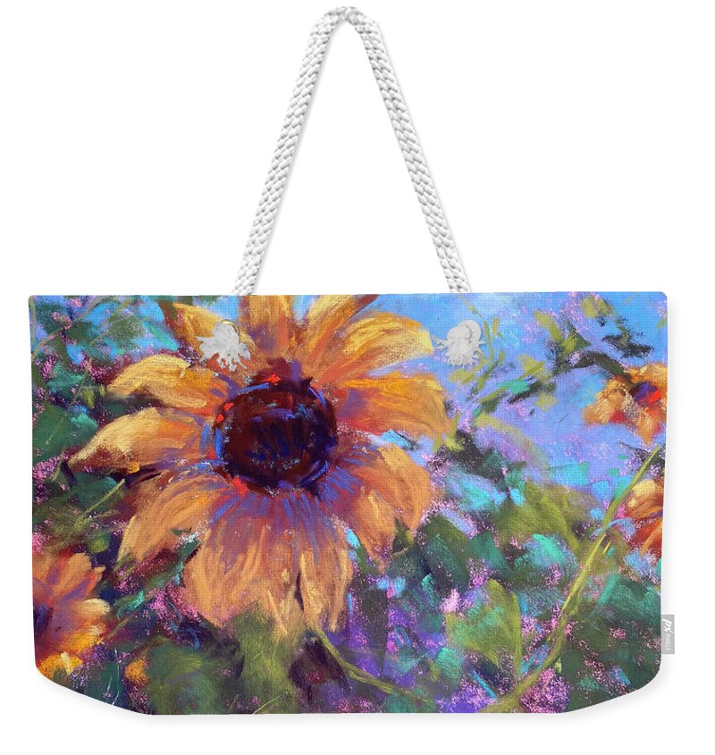 Sunflower Weekender Tote Bag featuring the painting The Sky's the Limit by Susan Jenkins