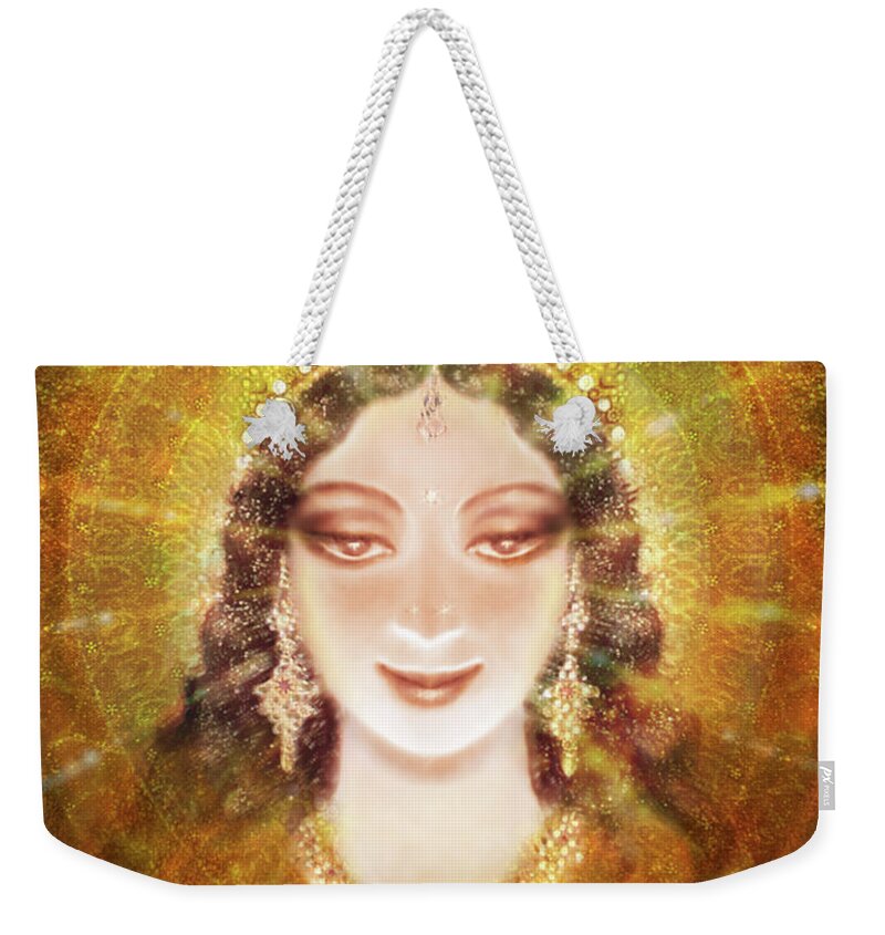 Mandala Weekender Tote Bag featuring the mixed media The Smile of the Goddess by Ananda Vdovic