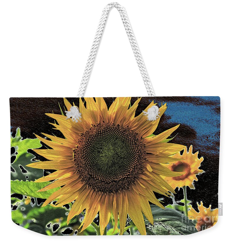 Sunflower Weekender Tote Bag featuring the digital art The Sun Also Sets by Scott Evers