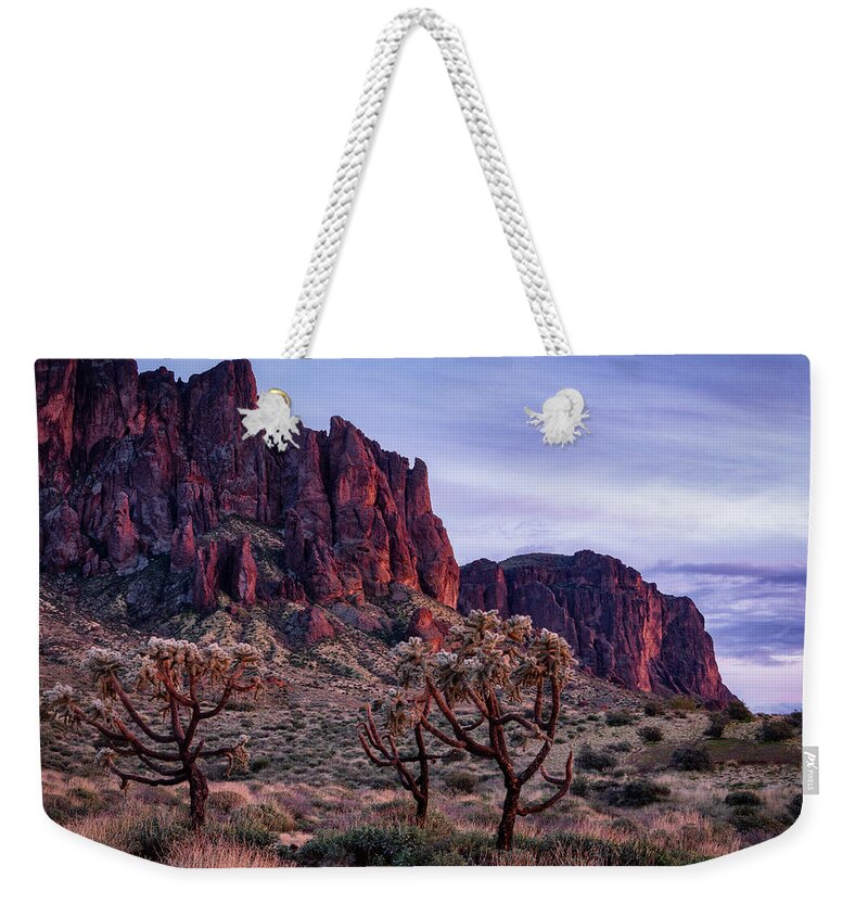 Arizona Weekender Tote Bag featuring the photograph The Superstition Foothills by Saija Lehtonen