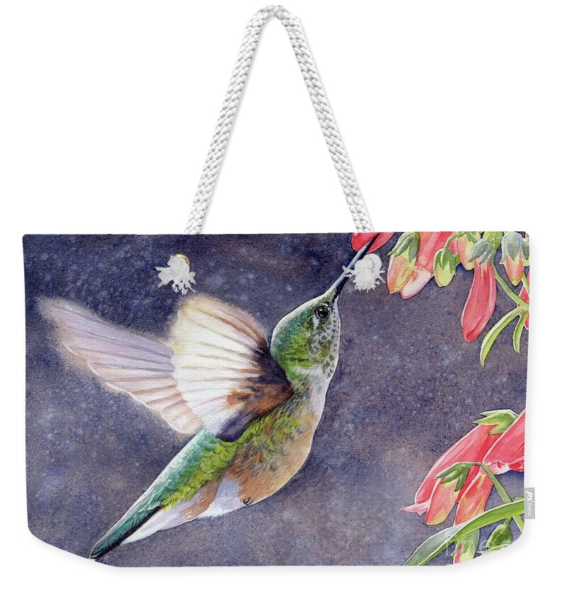 Hummingbird Weekender Tote Bag featuring the painting The Sweetest Nectar by Lorraine Watry