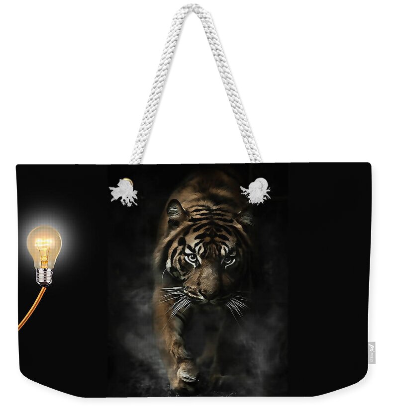 Tigers Weekender Tote Bag featuring the mixed media The Tiger by Marvin Blaine