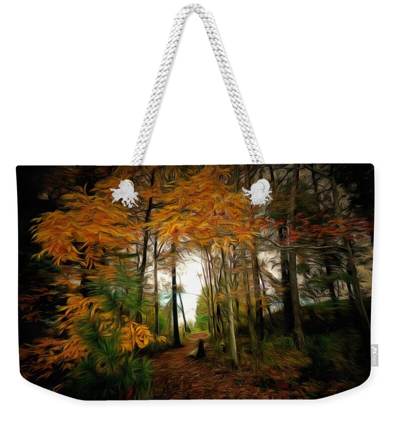 Trail Weekender Tote Bag featuring the mixed media The Trail in Autumn by Christopher Reed