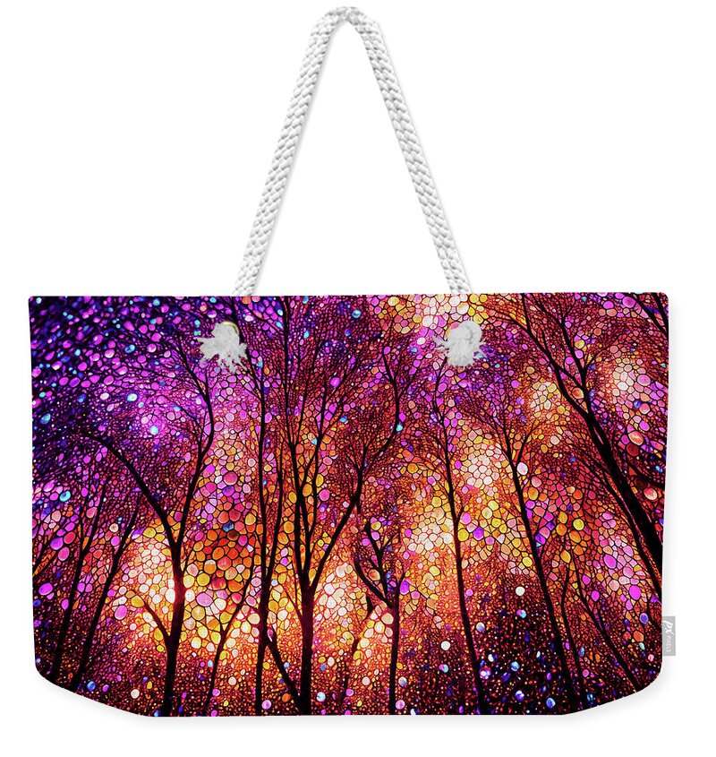 Abstract Trees Weekender Tote Bag featuring the digital art The Trees Dance at Sunset by Peggy Collins