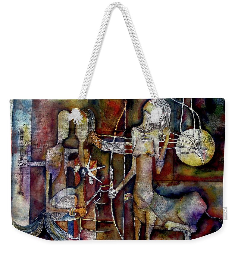 Abstract Weekender Tote Bag featuring the painting The Unicorn Man by Speelman Mahlangu 1958-2004