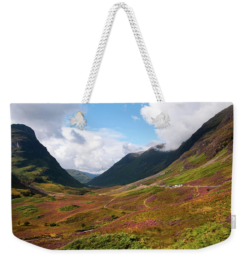 Jenny Rainbow Fine Art Photography Weekender Tote Bag featuring the photograph The Valley of Three Sisters. Glencoe. Scotland by Jenny Rainbow