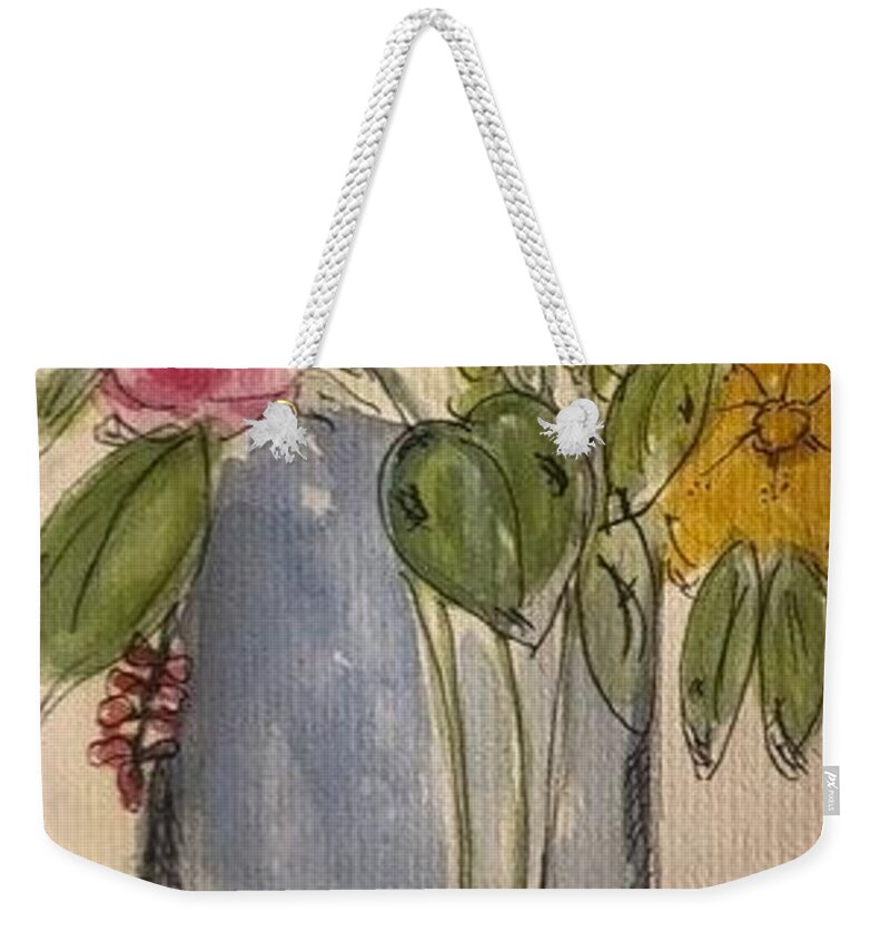 Floral Vase Weekender Tote Bag featuring the painting The Vase by Nina Jatania