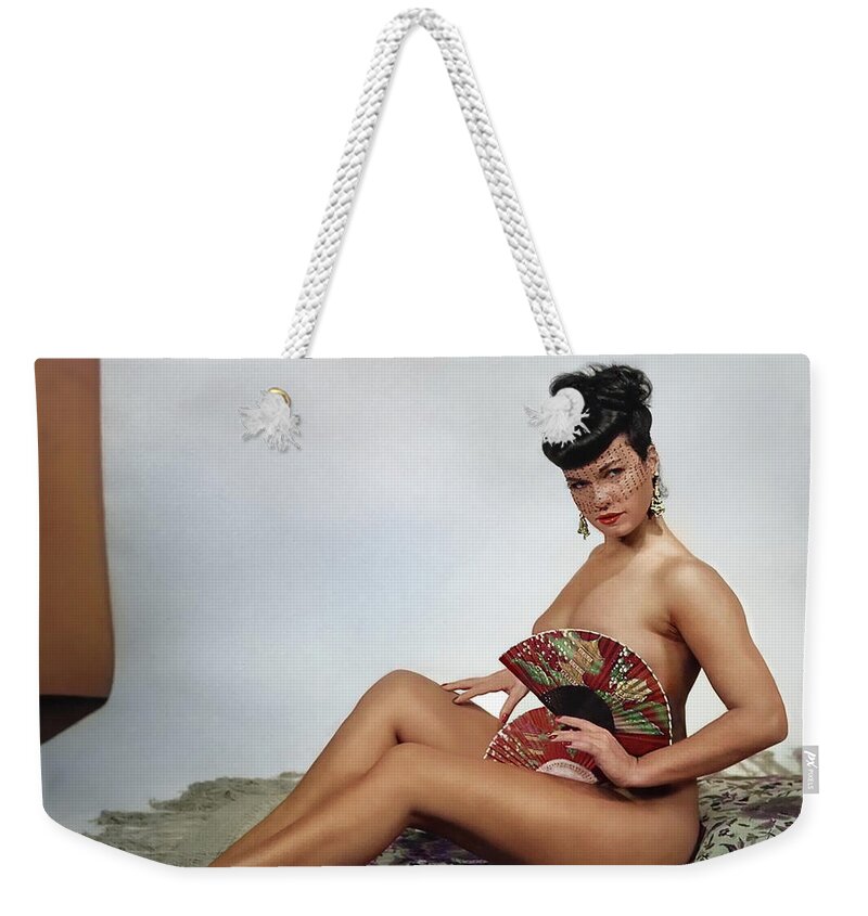 Pin Up Weekender Tote Bag featuring the digital art The veil of the Pin-Up Queen by Franchi Torres