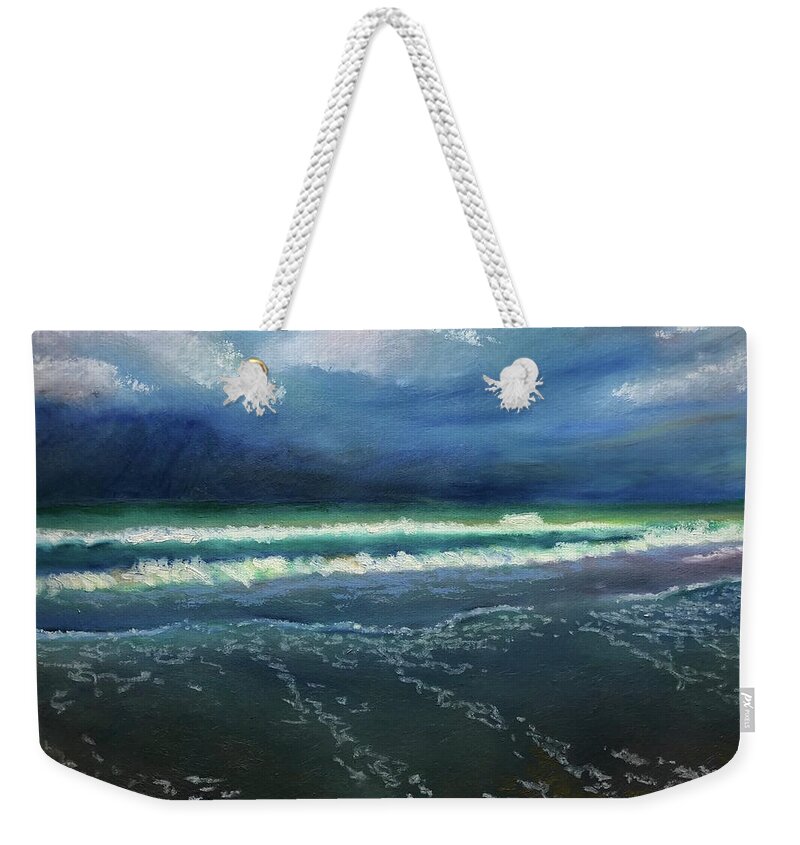 Topsail Beach Weekender Tote Bag featuring the painting Wash Of Waves by Shirley Galbrecht