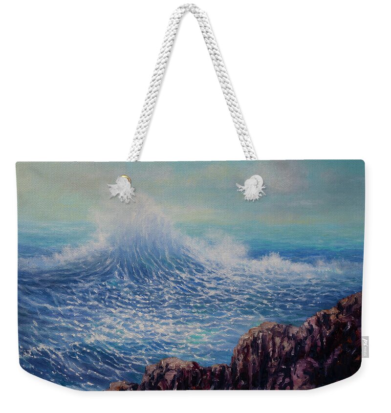 Marine Painting Weekender Tote Bag featuring the painting The Wave by Douglas Castleman