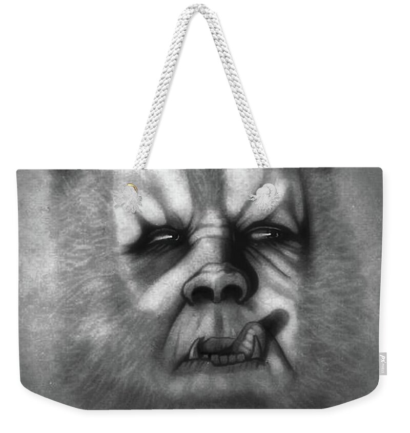 Oliver Reed Weekender Tote Bag featuring the drawing The Werewolf of Paris by Fred Larucci