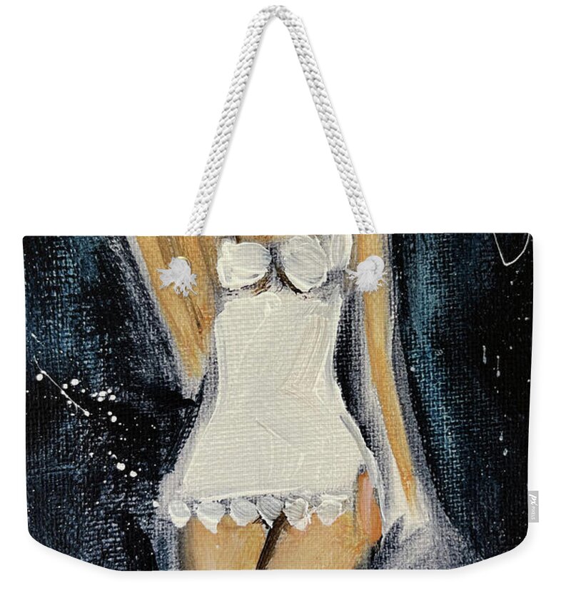 Chemise Weekender Tote Bag featuring the painting The White Chemise by Roxy Rich