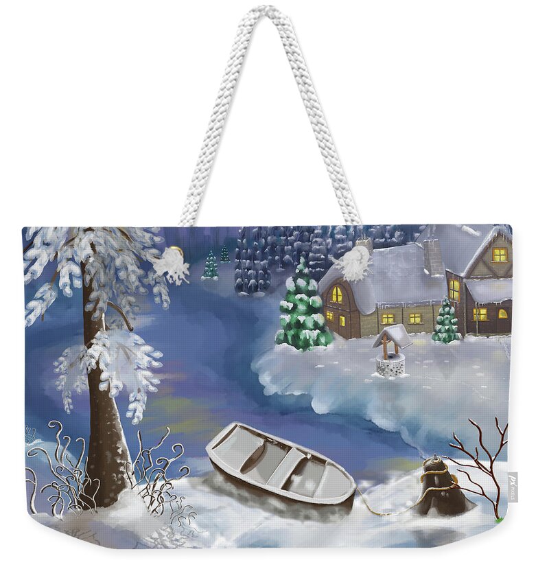 Winter Weekender Tote Bag featuring the digital art The Winter Lake by Rose Lewis