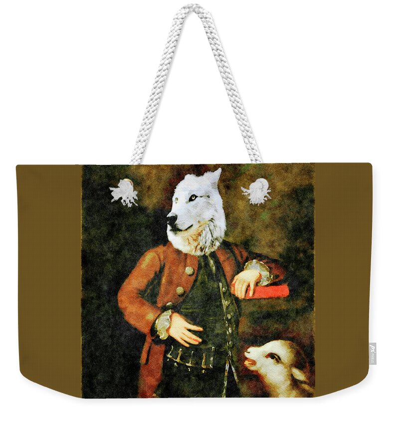Watercolor Weekender Tote Bag featuring the digital art The Wolf and the Lamb by Shelli Fitzpatrick