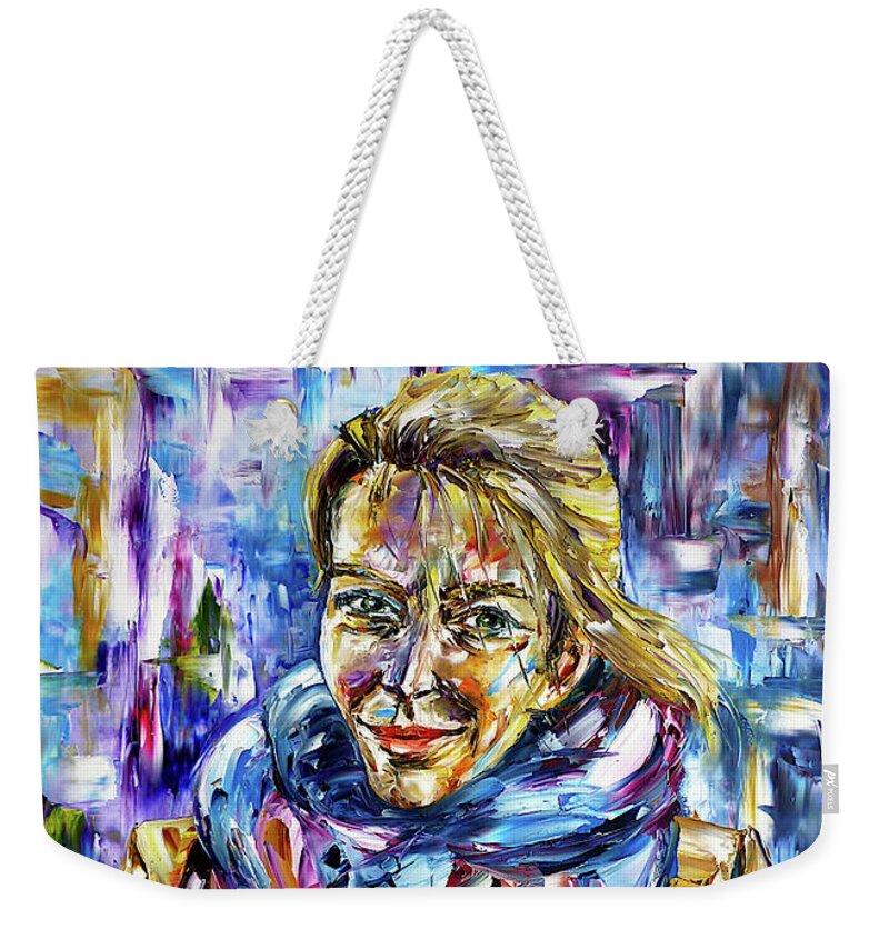 Stephanie Baczyk Portrait Weekender Tote Bag featuring the painting The woman in the coat, Stephanie Baczyk by Mirek Kuzniar