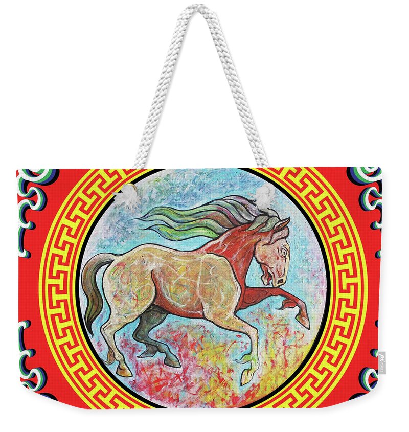 The Year Of The Horse Weekender Tote Bag featuring the painting The Year of the Horse by Tom Dashnyam Otgontugs