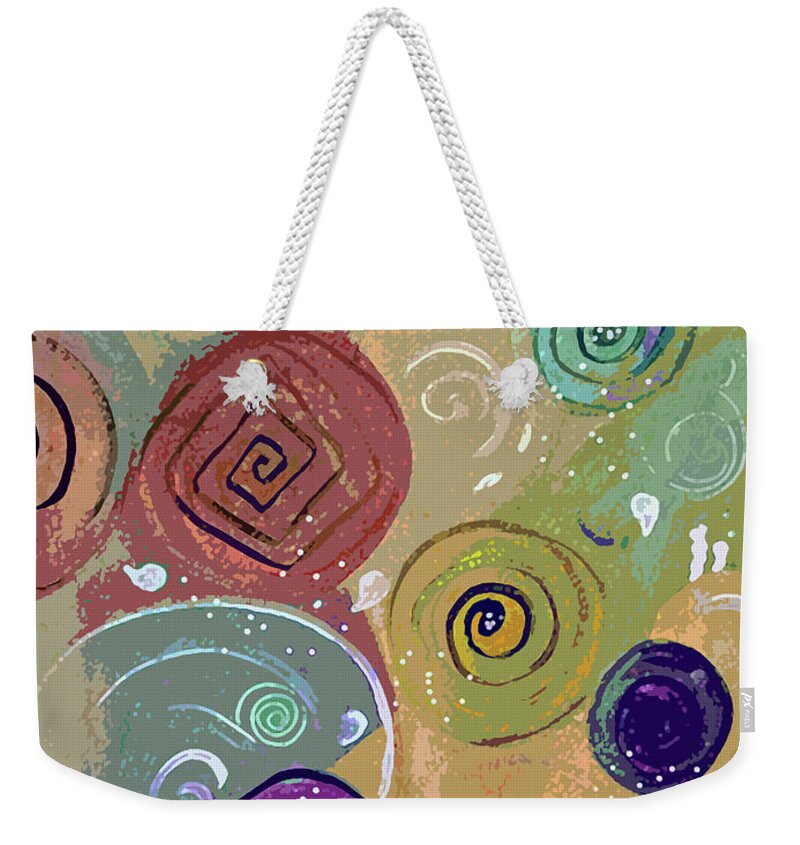 Yellow Weekender Tote Bag featuring the painting The Yellow Spiral Abstract by Lisa Kaiser