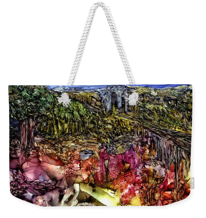 Alcohol Ink Weekender Tote Bag featuring the painting There's Magic in the Landscape by Angela Marinari