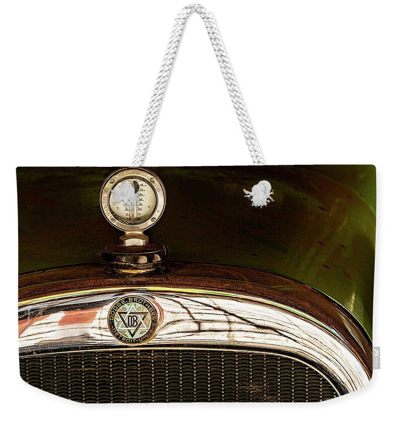  Weekender Tote Bag featuring the photograph Thermometer Hood Ornament by Al Judge