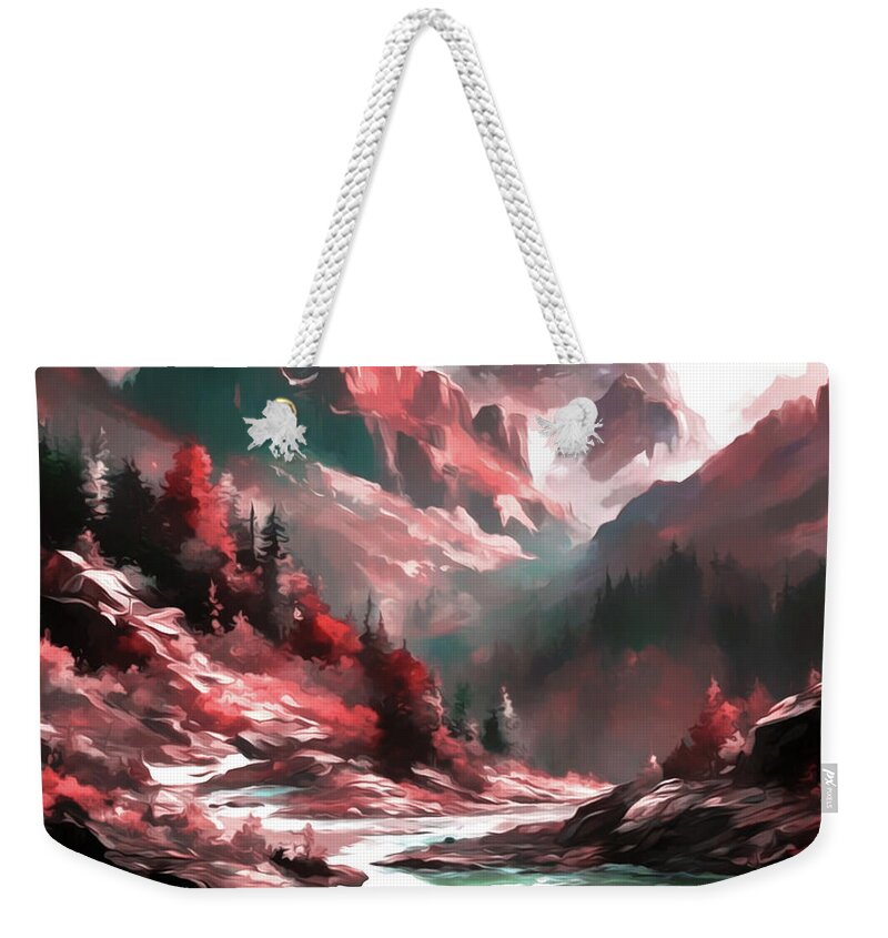 Landscape Weekender Tote Bag featuring the digital art These Majestic Mountains by Eddie Eastwood