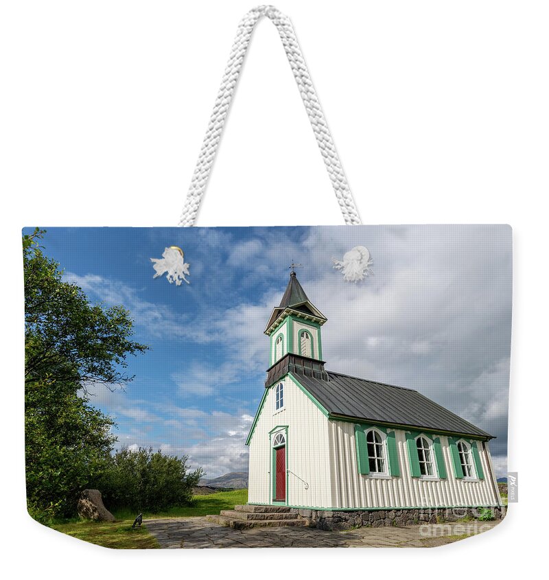 Iceland Weekender Tote Bag featuring the photograph Thingvellir Church, Iceland by Delphimages Photo Creations