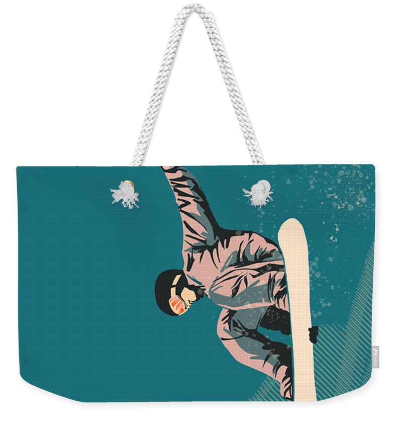 Snowboarding Weekender Tote Bag featuring the painting Think outside the box, snowboard poster by Sassan Filsoof