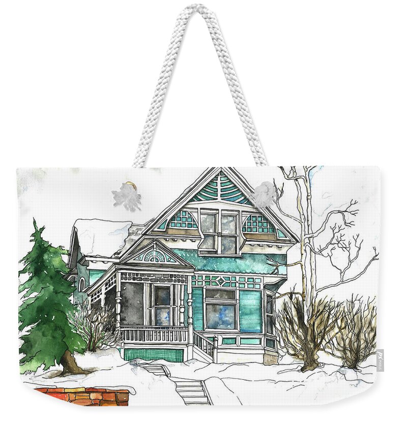 Watercolor Weekender Tote Bag featuring the painting Third Avenue Winter by Shelley Wallace Ylst
