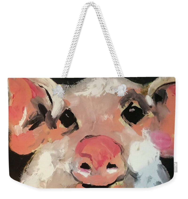Pig Weekender Tote Bag featuring the painting This Little Piggy by Elaine Elliott
