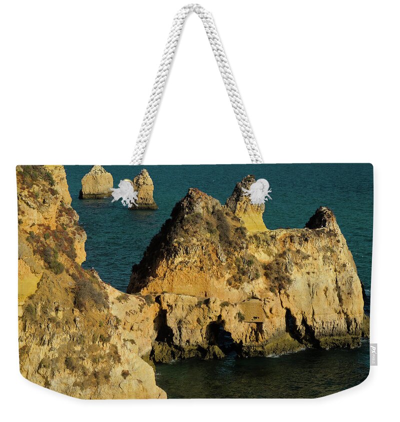 Algarve Weekender Tote Bag featuring the photograph Three Brothers Beach overview in Algarve by Angelo DeVal