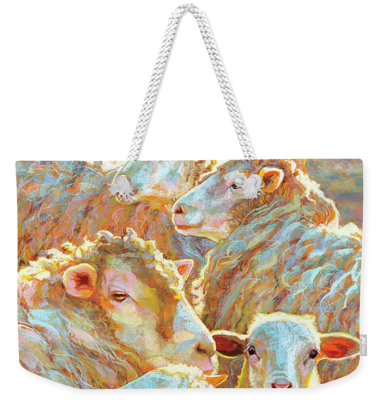 Sheep Weekender Tote Bag featuring the pastel Three... Five... Seven by Rita Kirkman
