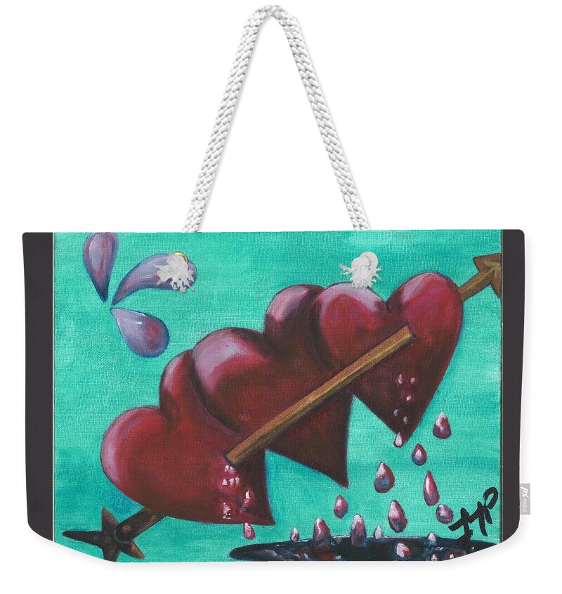 Love Weekender Tote Bag featuring the painting Three Of Hearts by Esoteric Gardens KN